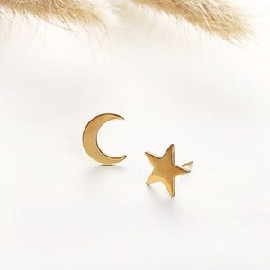 Dainty Gold Star & Moon Stud Earrings